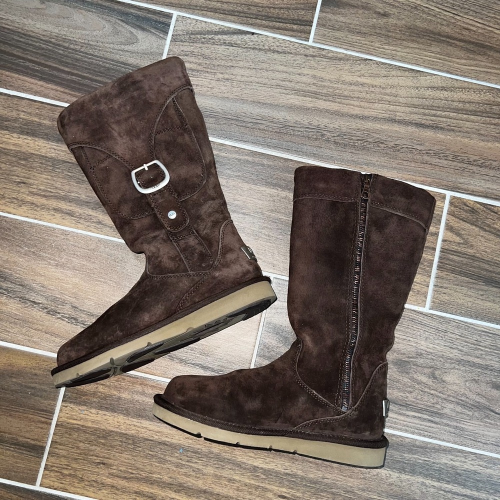 Ugg Australia Cargo Women Brown Leather Sherpa Sheepskin Lined Boots 5132 Size 7